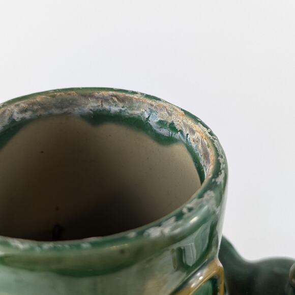 Lucky Elephant Bamboo Planter Pot Vase Vintage 6" Green Ceramic Handmade Vessel - Picture 9 of 16